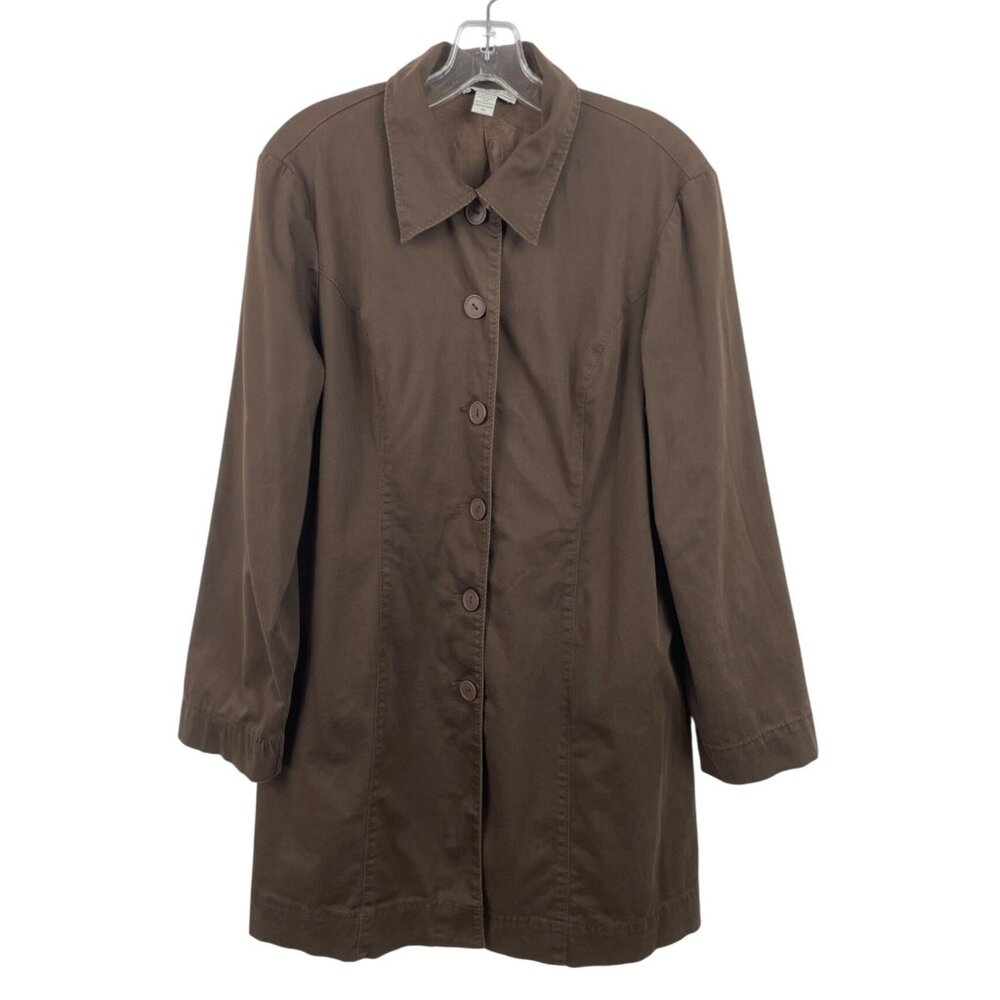 Laura Leigh Ltd. Brown Button Up Long Sleeve Canvas Jacket Lined Womens Size 14